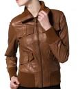 Super Cognac Women Bomber Leather Jackets - Super Leather Wear