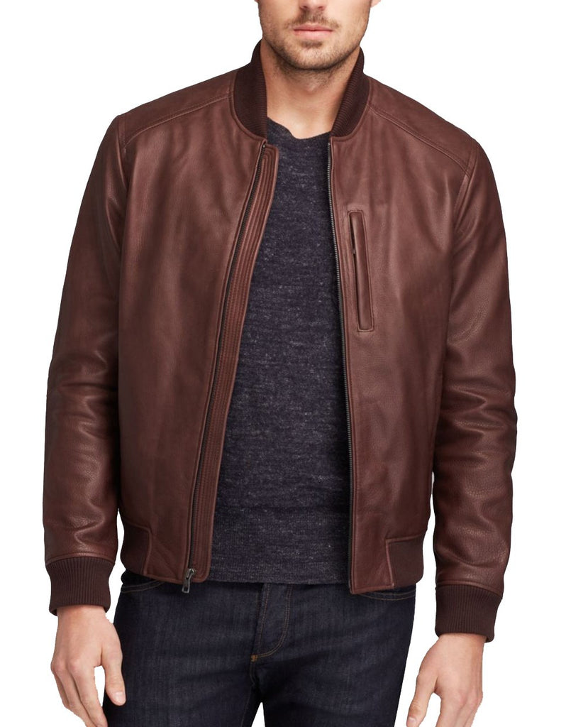 Super Dark Brown Men Bomber Leather Jacket - Super Leather Wear