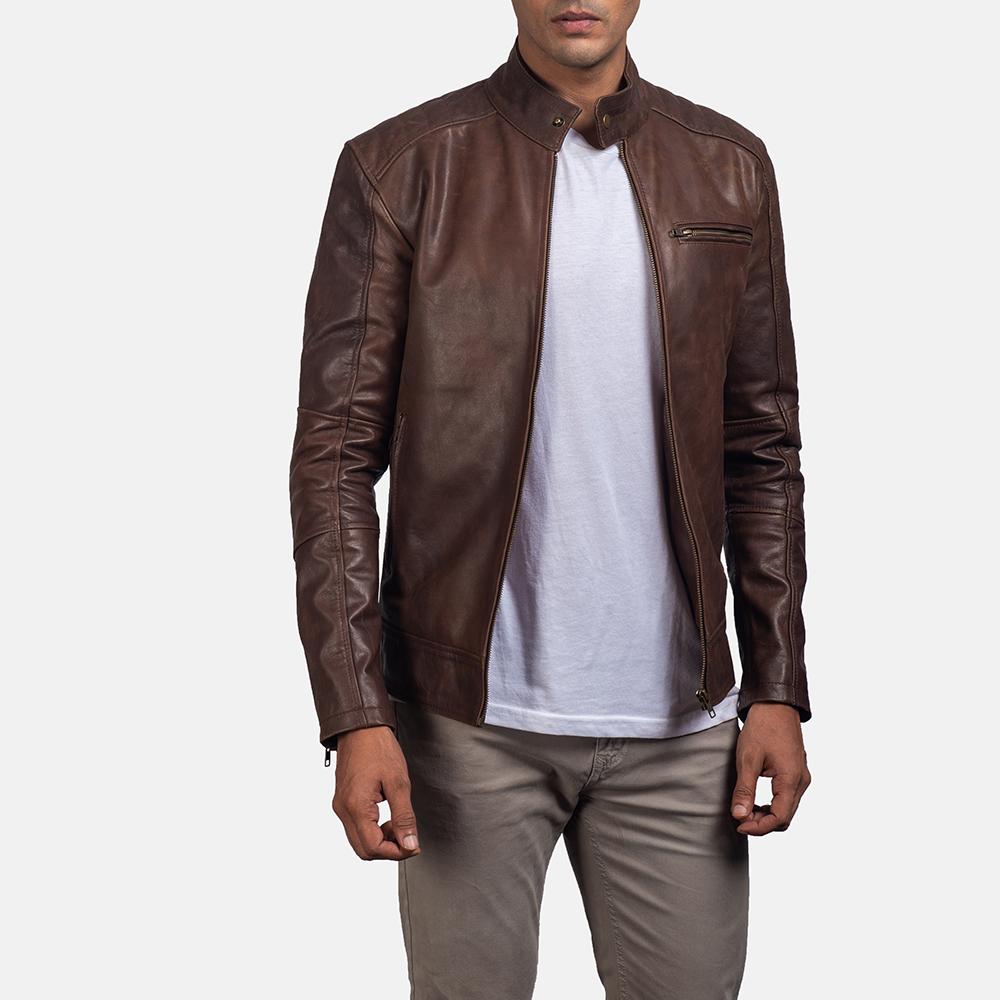 Super Dean Brown Leather Biker Jacket - Super Leather Wear