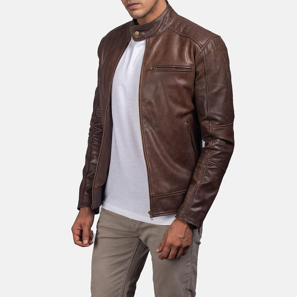 Super Dean Brown Leather Biker Jacket - Super Leather Wear