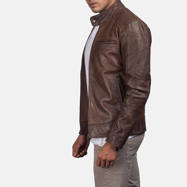 Super Dean Brown Leather Biker Jacket - Super Leather Wear