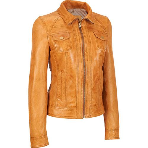 Super Goldenbrown Women Classic Leather Jackets - Super Leather Wear