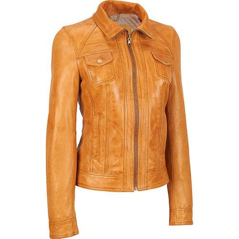 Super Goldenbrown Women Classic Leather Jackets - Super Leather Wear