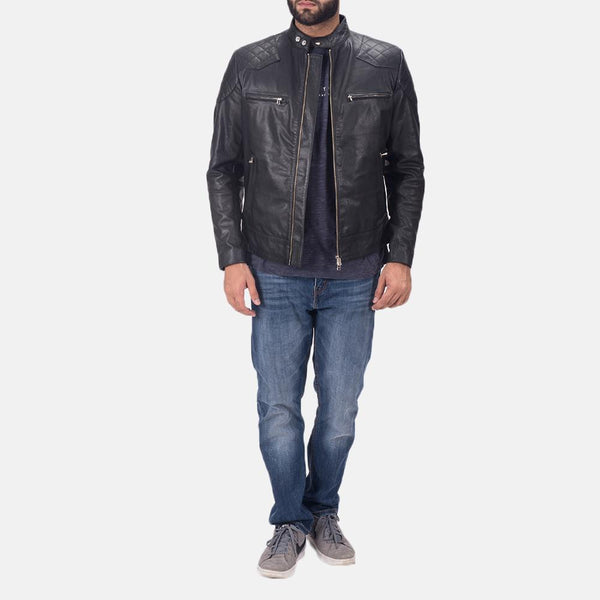 Super Gatsby Black Leather Biker Jacket - Super Leather Wear