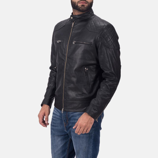 Super Gatsby Black Leather Biker Jacket - Super Leather Wear