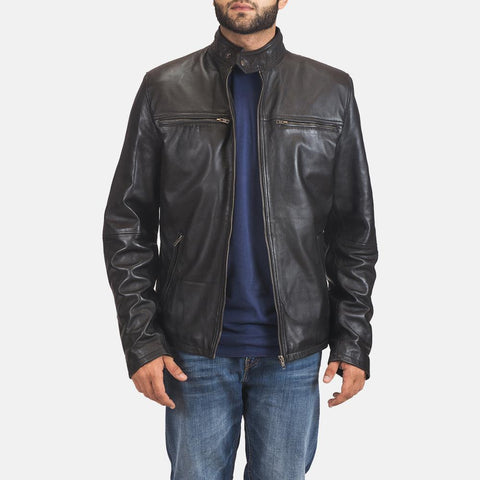 Super Liam Black Leather Biker Jacket - Super Leather Wear