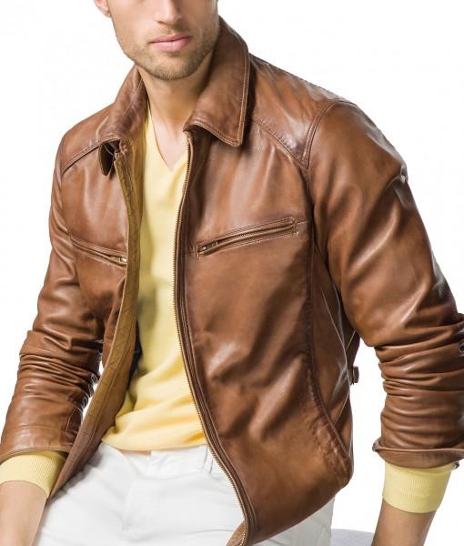 Super  Tan Brown Men Biker Leather Jackets - Super Leather Wear