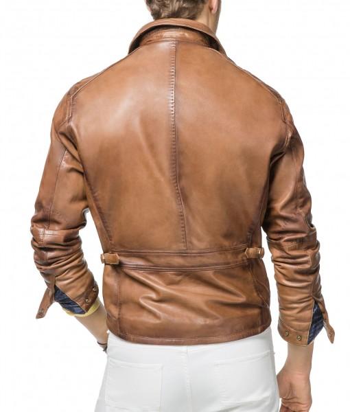 Super  Tan Brown Men Biker Leather Jackets - Super Leather Wear