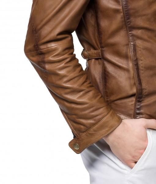 Super  Tan Brown Men Biker Leather Jackets - Super Leather Wear