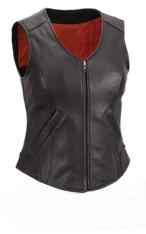 Super Zipper front Women Leather Vests - Super Leather Wear