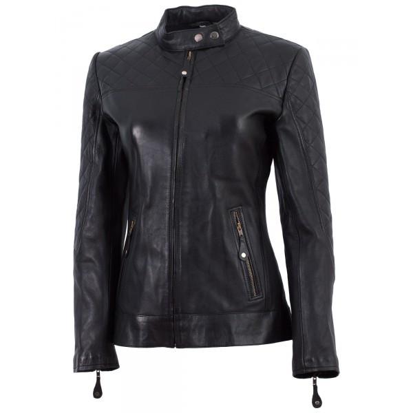 Super Cafe Racer Black Ladies Leather Jacket - Super Leather Wear
