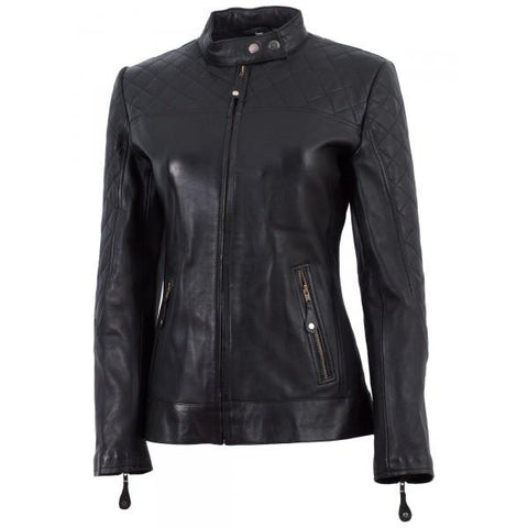 Super Cafe Racer Black Ladies Leather Jacket - Super Leather Wear