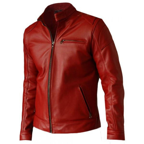 Super Soft Elegant Men's Red Leather Biker Jacket - Super Leather Wear